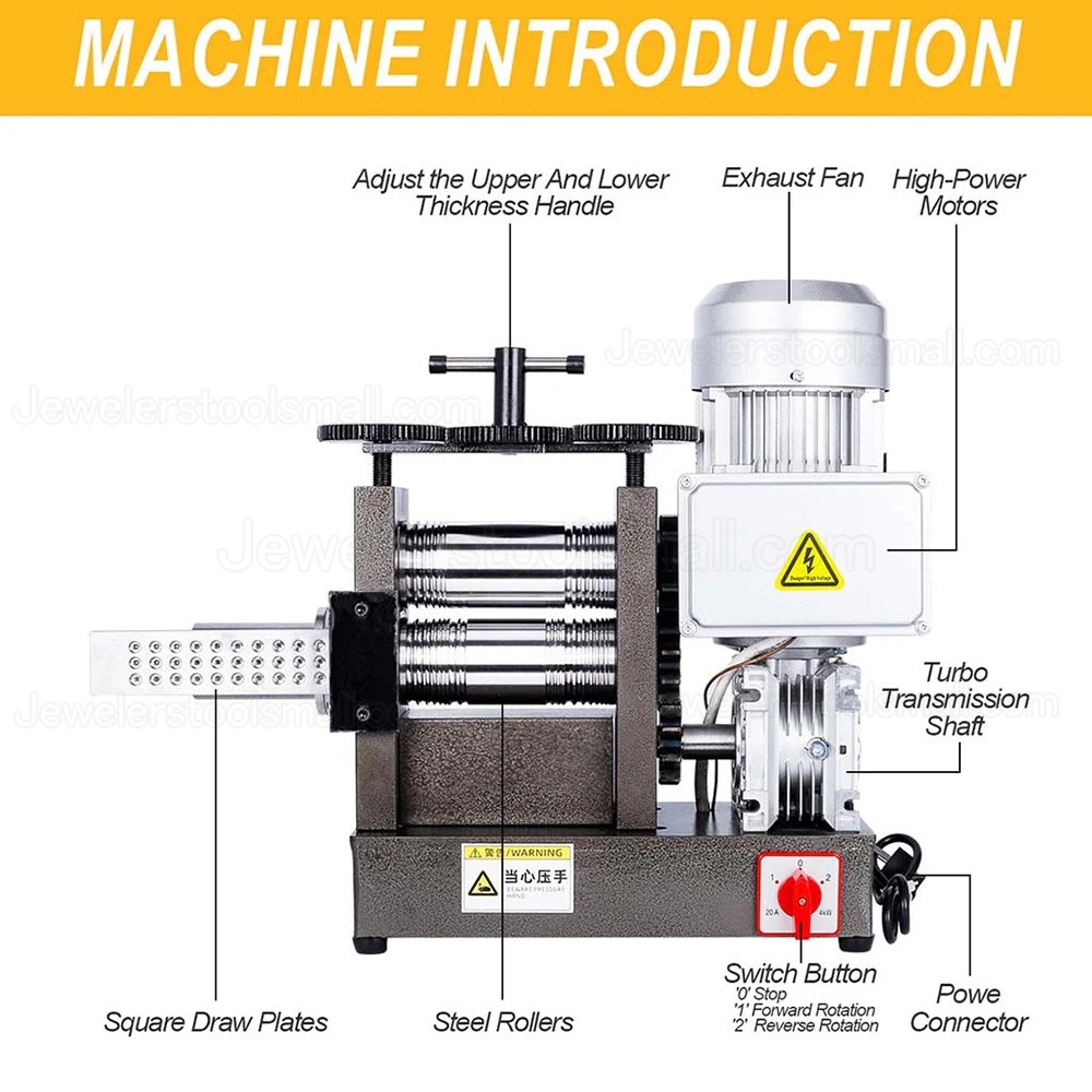 750W 160mm Jewelry Electric Rolling Mill Machine With Square DrawPlates for Metal Sheet and Wire